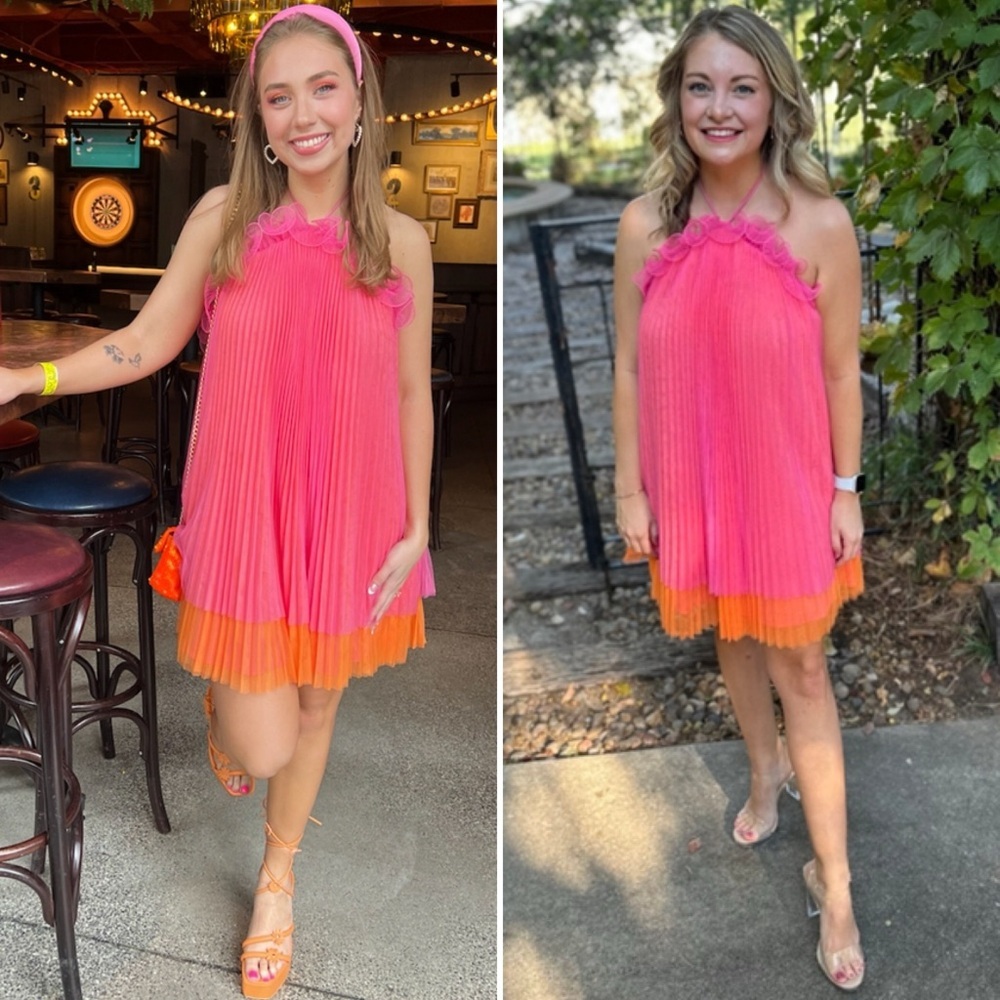 AMUR Pink and Orange Pleated Dress - Picture 12 of 16
